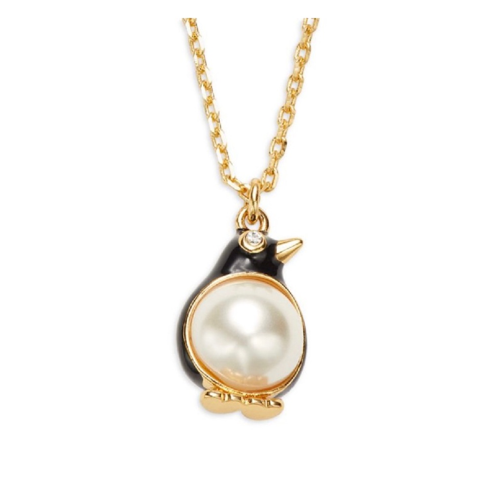 $98 Kate Spade Arctic Friends Enamel & 8MM Glass Pearl Penguin Pendant